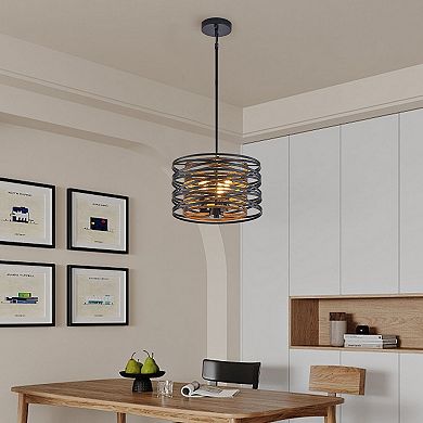 Cage Pendant Light with Rustic Metal Frame for Kitchen Island Lighting
