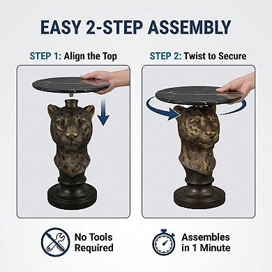 Accent Table with Leopard Head Animal Statue for Living Room Decor
