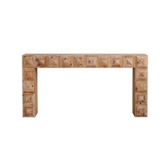 Console Table with Geometric Relief Solid Wood Carved Details for Entryway