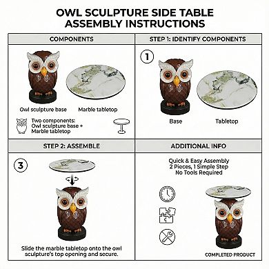 Accent Table with Owl Design Animal Statue for Living Room Decor