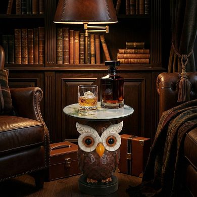 Accent Table with Owl Design Animal Statue for Living Room Decor