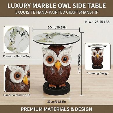 Accent Table with Owl Design Animal Statue for Living Room Decor