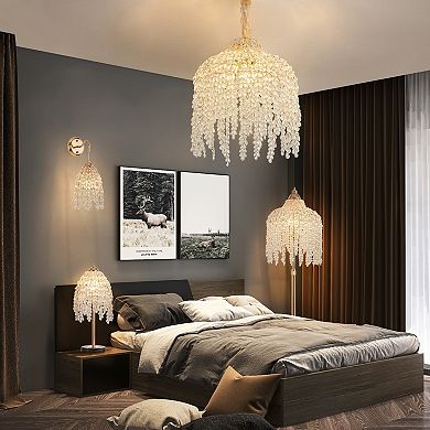 Waterfall Crystal Chandelier with Grape Bead Accents for Elegant Home Decor