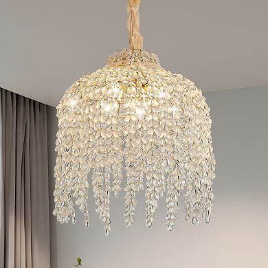 Waterfall Crystal Chandelier with Grape Bead Accents for Elegant Home Decor