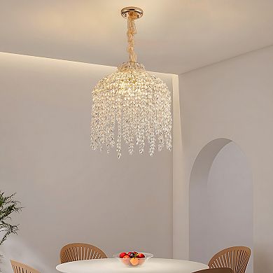 Waterfall Crystal Chandelier with Grape Bead Accents for Elegant Home Decor