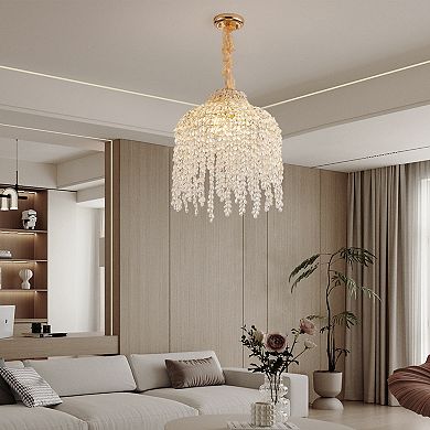Waterfall Crystal Chandelier with Grape Bead Accents for Elegant Home Decor