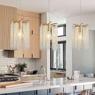 Crystal Pendant Lighting 3 Pack with Elegant Glass Accents for Dining Room