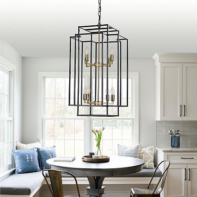 Geometric Pendant Chandelier 8 Light with Open Frame Design for Kitchen Area