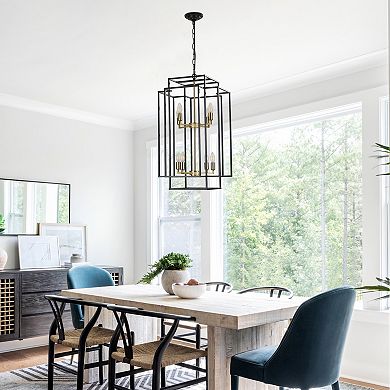 Geometric Pendant Chandelier 8 Light with Open Frame Design for Kitchen Area