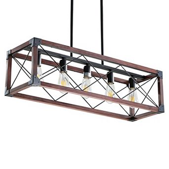Rectangle Pendant Light with Rustic Open Frame for Dining Room and Cafe