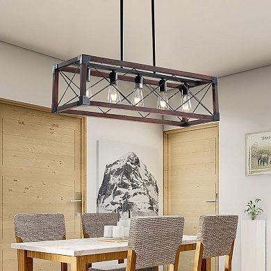 Rectangle Pendant Light with Rustic Open Frame for Dining Room and Cafe