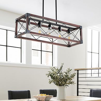 Rectangle Pendant Light with Rustic Open Frame for Dining Room and Cafe