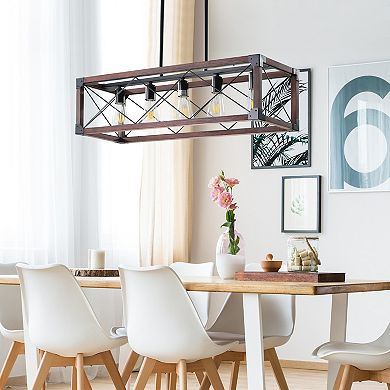 Rectangle Pendant Light with Rustic Open Frame for Dining Room and Cafe