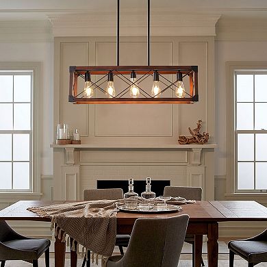 Rectangle Pendant Light with Rustic Open Frame for Dining Room and Cafe