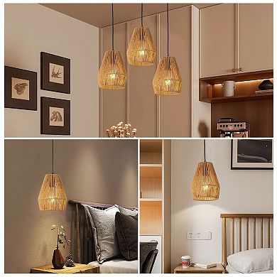 Hemp Rope Pendant Light 3 Pack Handcrafted for Boho Style Home Lighting