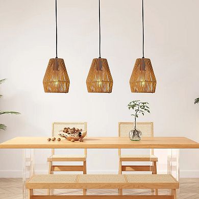 Hemp Rope Pendant Light 3 Pack Handcrafted for Boho Style Home Lighting