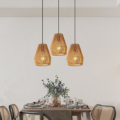 Hemp Rope Pendant Light 3 Pack Handcrafted for Boho Style Home Lighting