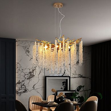 Cascading Crystal Pendant Light with Waterfall Beads for Interior Lighting