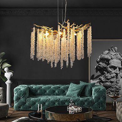Cascading Crystal Pendant Light with Waterfall Beads for Interior Lighting