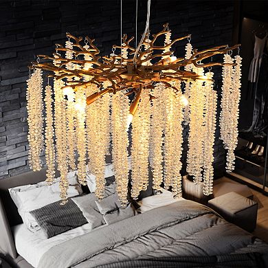 Cascading Crystal Pendant Light with Waterfall Beads for Interior Lighting