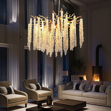 Cascading Crystal Pendant Light with Waterfall Beads for Interior Lighting