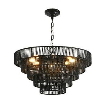 Hemp Rope Chandelier 5 tier Tiered Design for Dining Room and Entryway