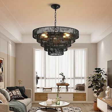 Hemp Rope Chandelier 5 Tier Tiered Design for Dining Room and Entryway