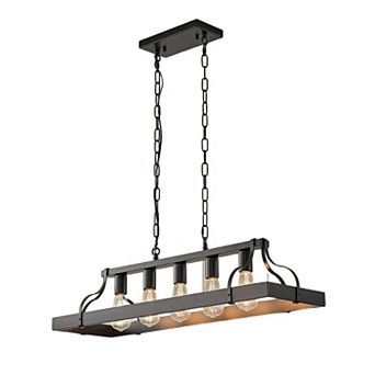 Linear Pendant Chandelier 5 Light Metal Frame for Kitchen Island Lighting