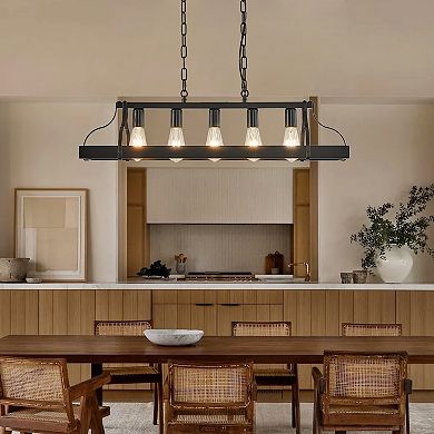 Linear Pendant Chandelier 5 Light Metal Frame for Kitchen Island Lighting