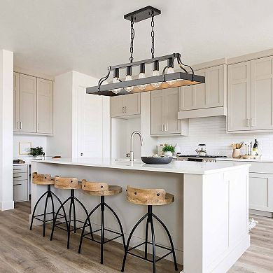 Linear Pendant Chandelier 5 Light Metal Frame for Kitchen Island Lighting