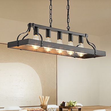 Linear Pendant Chandelier 5 Light Metal Frame for Kitchen Island Lighting