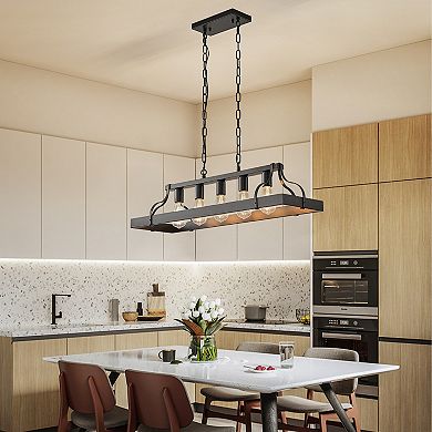 Linear Pendant Chandelier 5 Light Metal Frame for Kitchen Island Lighting