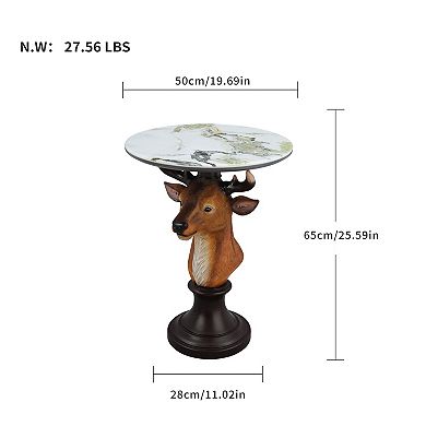 Accent Table with Deer Head Animal Statue for Living Room Decor
