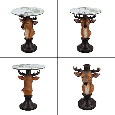 Accent Table with Deer Head Animal Statue for Living Room Decor