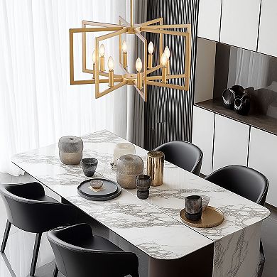 Geometric Chandelier 8 Light with Industrial Frame for Living Room Lighting