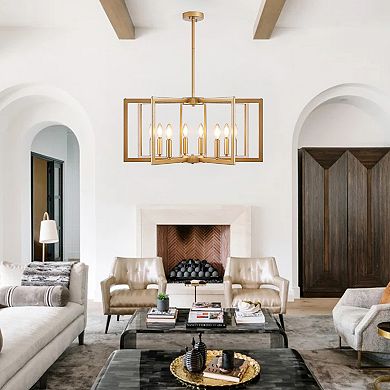 Geometric Chandelier 8 Light with Industrial Frame for Living Room Lighting
