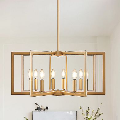 Geometric Chandelier 8 Light with Industrial Frame for Living Room Lighting