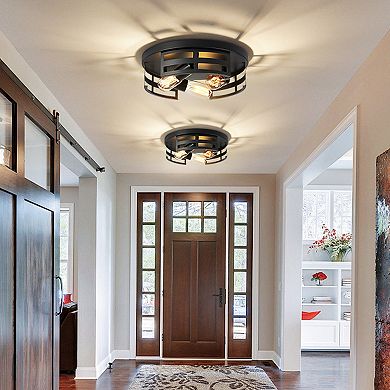 Flush Mount Ceiling Light 2 Light Metal Frame for Hallway and Entryway