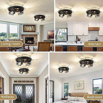 Flush Mount Ceiling Light 2 Light Metal Frame for Hallway and Entryway