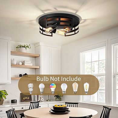 Flush Mount Ceiling Light 2 Light Metal Frame for Hallway and Entryway