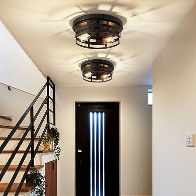 Flush Mount Ceiling Lamp 2 Light for Minimalist Farmhouse Interior Lighting