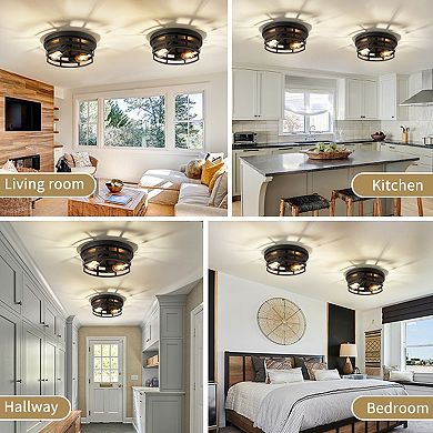 Flush Mount Ceiling Lamp 2 Light for Minimalist Farmhouse Interior Lighting