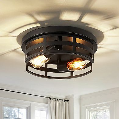Flush Mount Ceiling Lamp 2 Light for Minimalist Farmhouse Interior Lighting