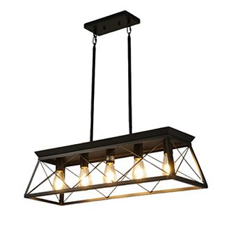 Metal Cage Pendant Light 5 Light Linear Design for Kitchen Island Lighting