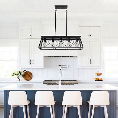 Metal Cage Pendant Light 5 Light Linear Design for Kitchen Island Lighting