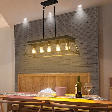 Metal Cage Pendant Light 5 Light Linear Design for Kitchen Island Lighting
