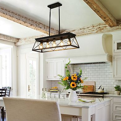 Metal Cage Pendant Light 5 Light Linear Design for Kitchen Island Lighting