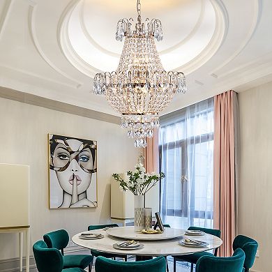 Crystal Chandelier with Contemporary Beaded Accents for Living Room Lighting