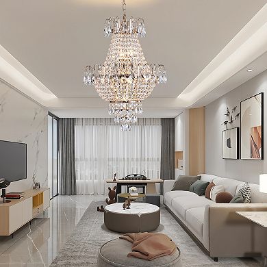 Crystal Chandelier with Contemporary Beaded Accents for Living Room Lighting