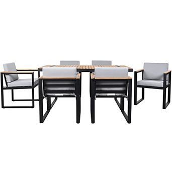 7 pc Patio Furniture Set with Washable Cushions and Slatted Table for Backyard